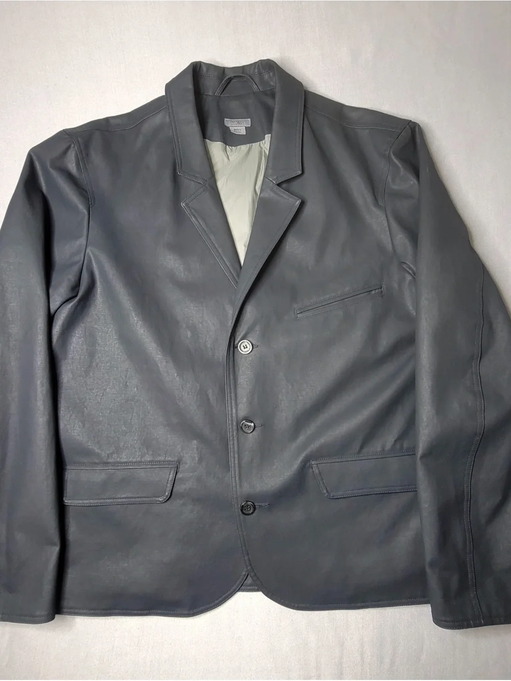 Men's Slate Gray Leather Blazer - Tailored Three-Button Sport Coat